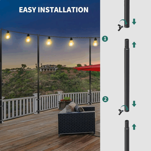 10 Pack String Light Pole, 11ft 4-in-1 Outdoor String Light Pole Stand to Hang String Lights for Patio, Garden, Backyard, Weddin - Image 6