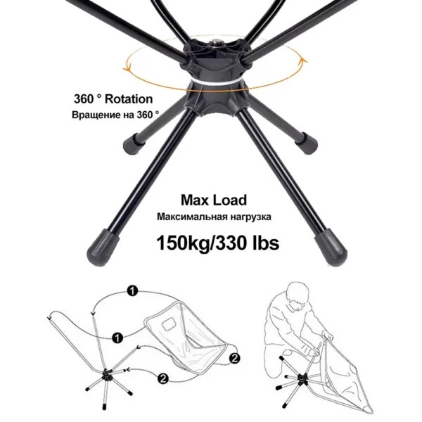 360?? Swivel Chairs Picnic Beach Fishing Folding Chair Outdoor Backpacking Lightweight Chair with Carry Bag for Camping Fishing - Image 3
