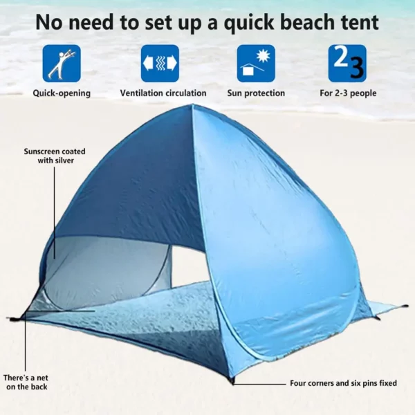 Beach Shelter Uv Protection Pop-up Beach Tent 2-3 Person Waterproof Portable Tent For Family Camping Garden - Image 3