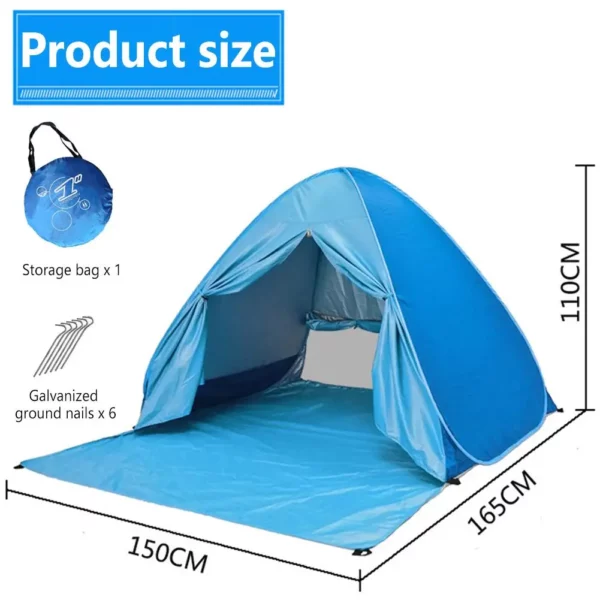 Beach Shelter Uv Protection Pop-up Beach Tent 2-3 Person Waterproof Portable Tent For Family Camping Garden - Image 5