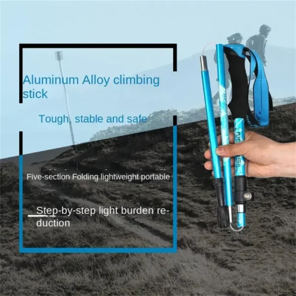 Trekking Stick 5-Section Telescopic Folding Trekking Poles Outdoor Camping Ultralight Portable Foldable Walking Hiking Stick - Image 3