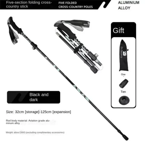 Trekking Stick 5-Section Telescopic Folding Trekking Poles Outdoor Camping Ultralight Portable Foldable Walking Hiking Stick - Image 5