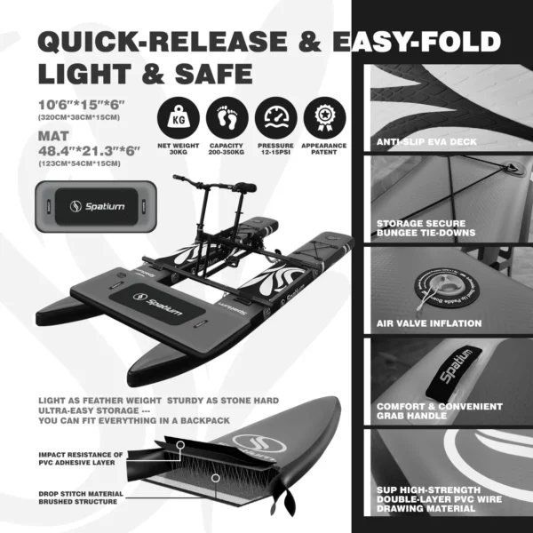 US/AU/ES Shipping Spatium Water Bikes Portable Inflatable Fishing Water Bike Pedal Bike Boats +Mat Water Sports For 1-2 People - Image 5